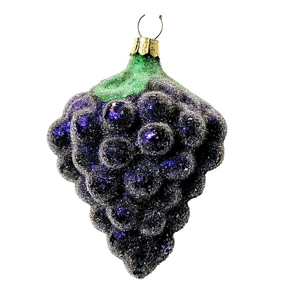 Pier One Blown Glass Grape Cluster Ornament Bauble Christmas Czech 3" VTG NWT! - Picture 1 of 9